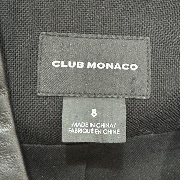Club Monaco Blazer Womens 8 Black Wool Blend Lamb Leather Collar Tuxedo Jacket - Picture 2 of 7